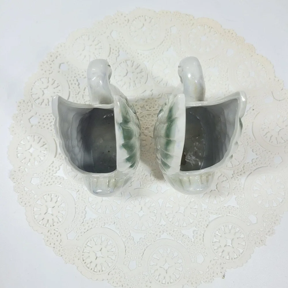 Vintage Lusterware Swan Iridescent Ceramic Figurine Pair Wedding Cake Topper